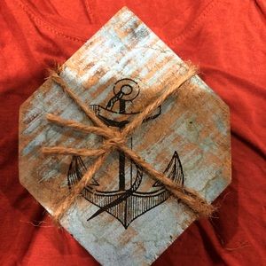 Distressed Wood Coasters with Painted Anchor